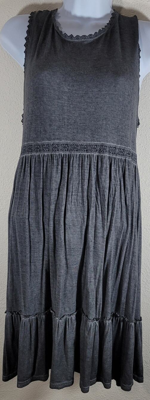 Uptown Ellie Gray Marled Sleeveless Peplum Dress Medium Crochet Back Lace Up